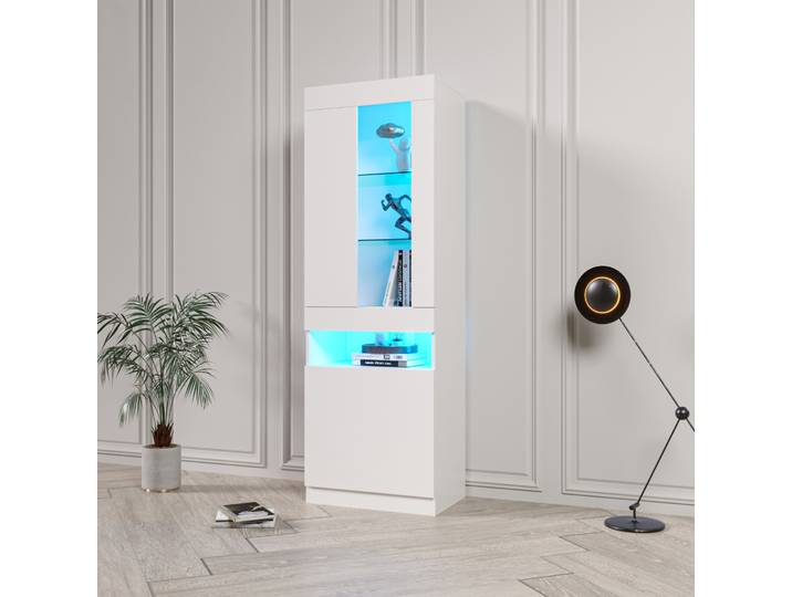 Vitrine Led Sur Pied 50 X 40 X 180 Cm En Panneau De Particules Blanc Havrya