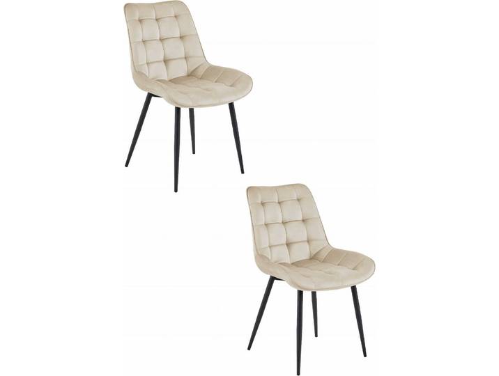 Chaise - Leobert - Bera - Velours Beige/Pieds Noirs - 54 X 60 X 88 Cm - Lot De 2