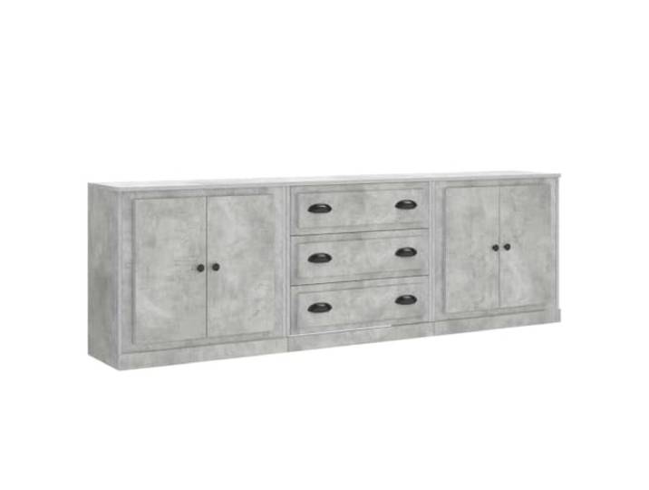 Kaorsrow Sideboard 3 STK Betongrau Kommode Anrichte Holzwerkstoff Stabile Kommoden im 3er Set in Beton-Optik schaffen flexibel Ordnung im Wohnzimmer oder Flur.