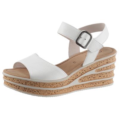 Sandalette GABOR, Damen, Gr. 44, Leder, weiß, Kalbsleder, unifarben, Schuhe Sandalette, Sommerschuh, Sandale, Keilabsatz, mit besonderer Absatzgestaltung