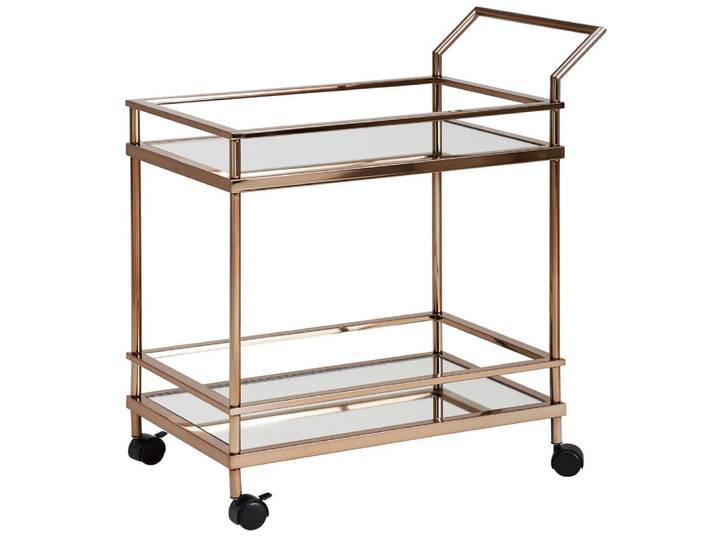 Chariot de service, 2 plateaux verre, doré
