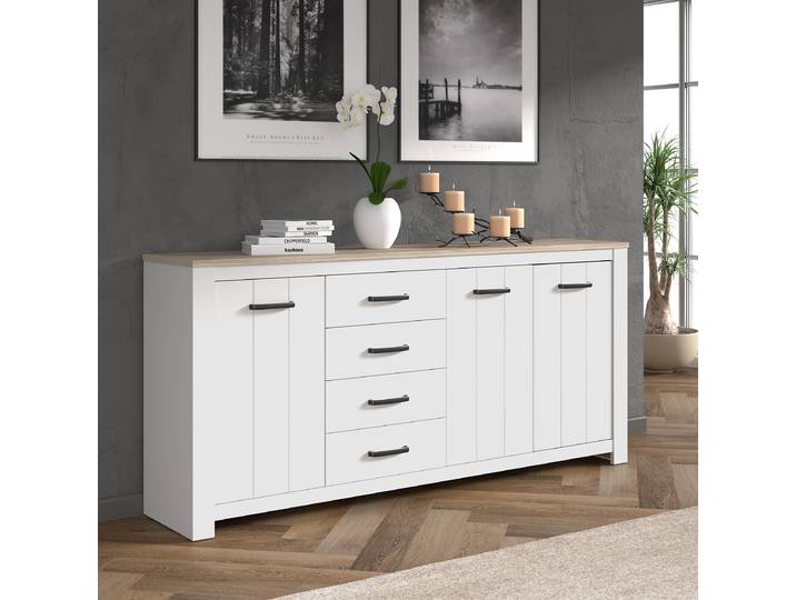 Sideboard 206 cm 206 x 96 x 42cm Braun/Weiß