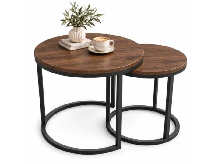 DAMALE MÖBEL Couchtisch 2er Set Rund Beistelltisch Loft Design 2in1 Satztisch Made in EU (Wallnut/Schwarz)