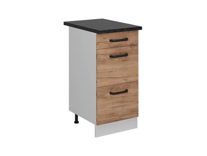 Vicco Küchenunterschrank R-Line , Goldkraft Eiche/Weiß 40 cm 3 Schubladen · Arbeitsplatte Anthrazit · Höhenverst. Füße · Leichter Zugriff · Frei kombinierbar