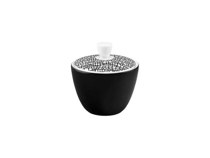 Seltmann Weiden Life Fashion Glamorous Black Milch- und Zucker-Set, je 260 ml, Milchkännchen und Zuckerdose mit modernem Strukturdesign, Mix & Match Geschirr, Porzellan, Schwarz/Weiß