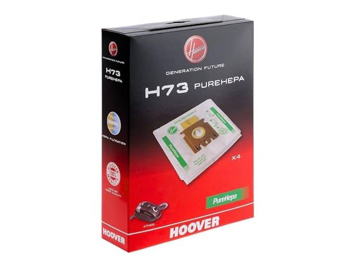 Hoover H73 Sacs Aspirateur d’Origine Microfibre Pure EPA\, 4 Pièces Suceur Fin 2-en-1 avec Brosse Rétractable\, Atteint Angles et Rails\, Idéal pour Voiture\, Canapés et Plinthes