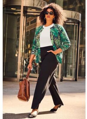 Plus Size Women's Signature Fine Gauge Cardigan by Avenue in Aqua Tropical Fern (Size 18)