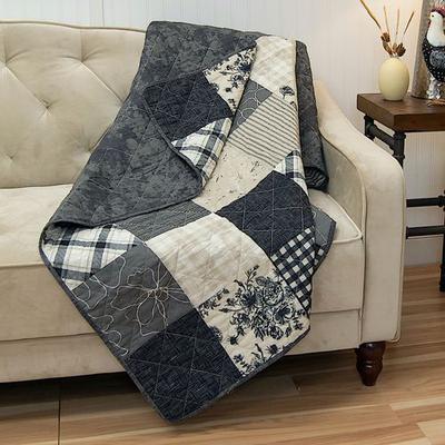 American Heritage Textiles Augusta Patchwork Throw Blanket Black 50 x 60, 50 x 60, Black