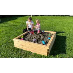 Holz Sandkiste L 125 x 125 x 32 cm - Buddelkaste aus Fichte, naturbelassen – kompakter Sandkasten – ideales Holzsandkasten für Kinder