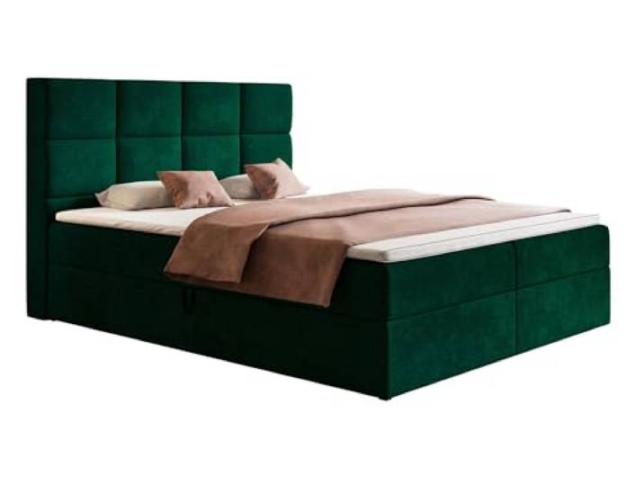 Emporius Boxspringbett 160x200 cm Solo - Bett mit Zwei Bettkästen, Doppelbett Schlafzimmer - Matratze & Topper, Samtstoff - Grün (Kronos 19)