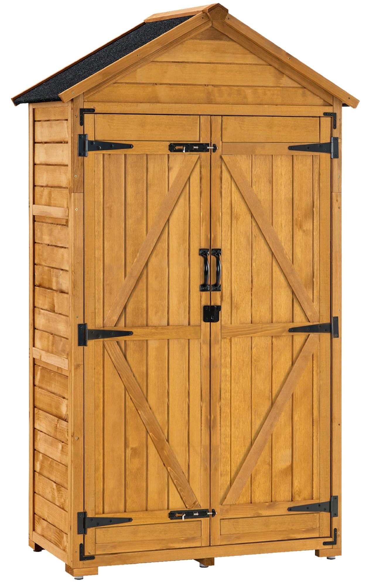 Gartenkasten aus Holz, Naturfarben - 48 x 90 x 178 cm - Wasserdichtes Bitumendach - Werkzeugkasten