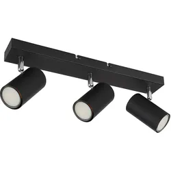 Deckenleuchte schwarz Deckenfluter 3 Flammig Leuchte Deckenlampe Küche, verchromt mit beweglichen Spots, Metall, 3xGU10, LxBxH 41x6x12 cm