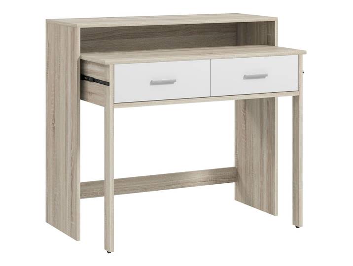 Console secrétaire 2 en 1 - plateau coulissant 2 tiroirs blanc naturel