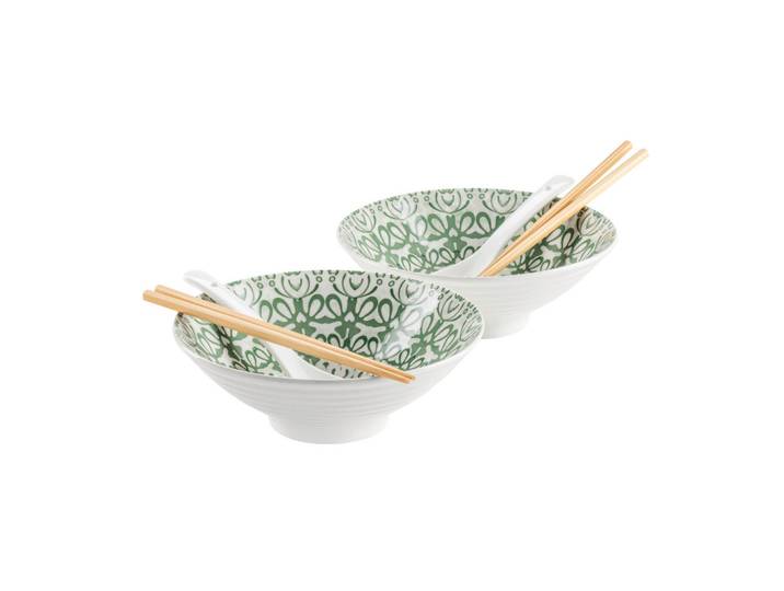 Mäser Chinesisches Tafelservice, Weiss, Grün, Keramik, 6-teilig, Geschirr, Geschirr-Sets, Tafelservice