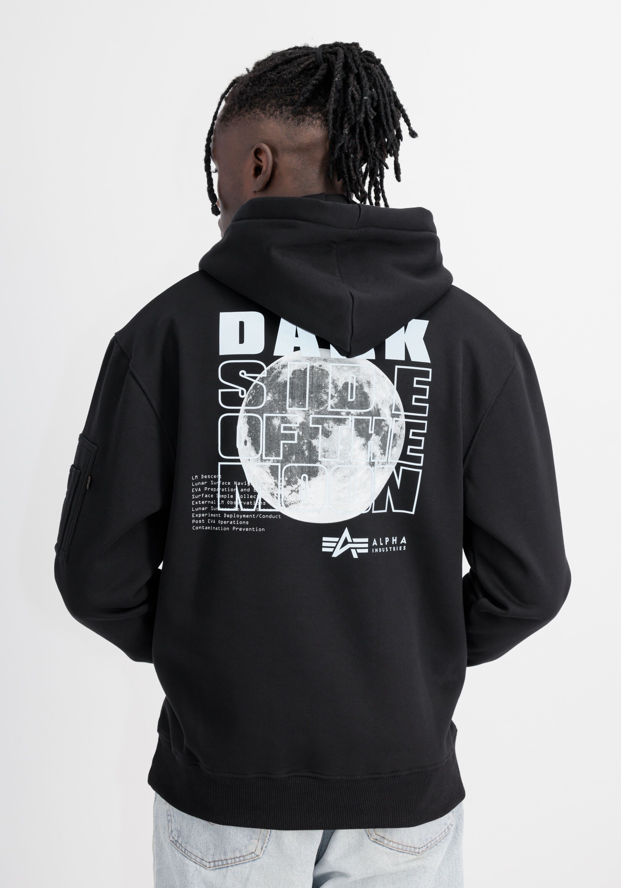 Hoodie ALPHA INDUSTRIES "Dark Side Hoodie", Herren, Gr. S, schwarz (schwarz, reflective), Obermaterial: 80% Baumwolle, 20% Polyester, regular fit, Sweatshirts Hoodie schwarz, reflective S