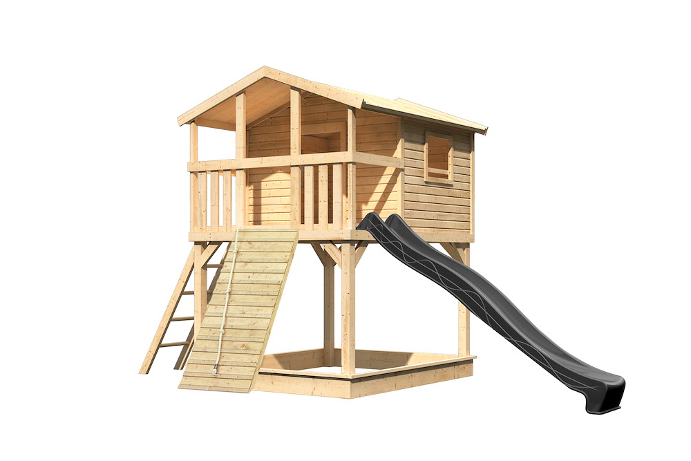 KARIBUHOLZT Spielturm Benjamin 198x243x309 natur m.Rutsche und Holzrampe 16988424