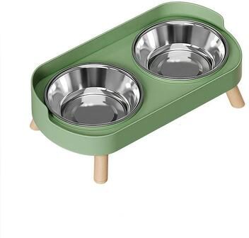 Inspire Essentials ComfortPaws Elevated Ceramic Cat Bowl Set green
