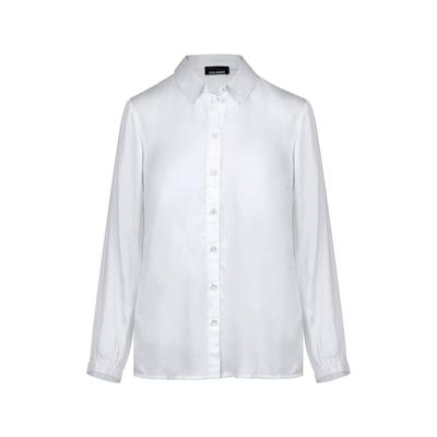 Hemdbluse GOLDNER "Satinbluse mit Gummibündchen", Damen, Gr. 52, weiß, Obermaterial: 100% Viskose CV., figurumspielend, Gummibund, Blusen Hemdbluse, Gummibündchen am Armabschluss