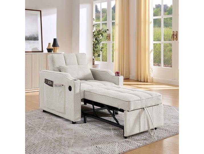 Canapé-lit 3-en-1 - 3-en-1 - 1 place - Port USB intégré - Convertible coulissant beige