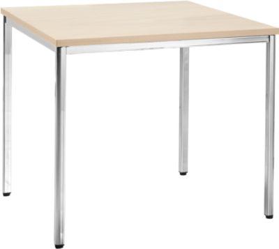 Konferenztisch, bis 4 Personen, Quadrat, 4-Fuß Quadratrohr, B 800 x T 800 x H 720 mm, Ahorn/chromsilber