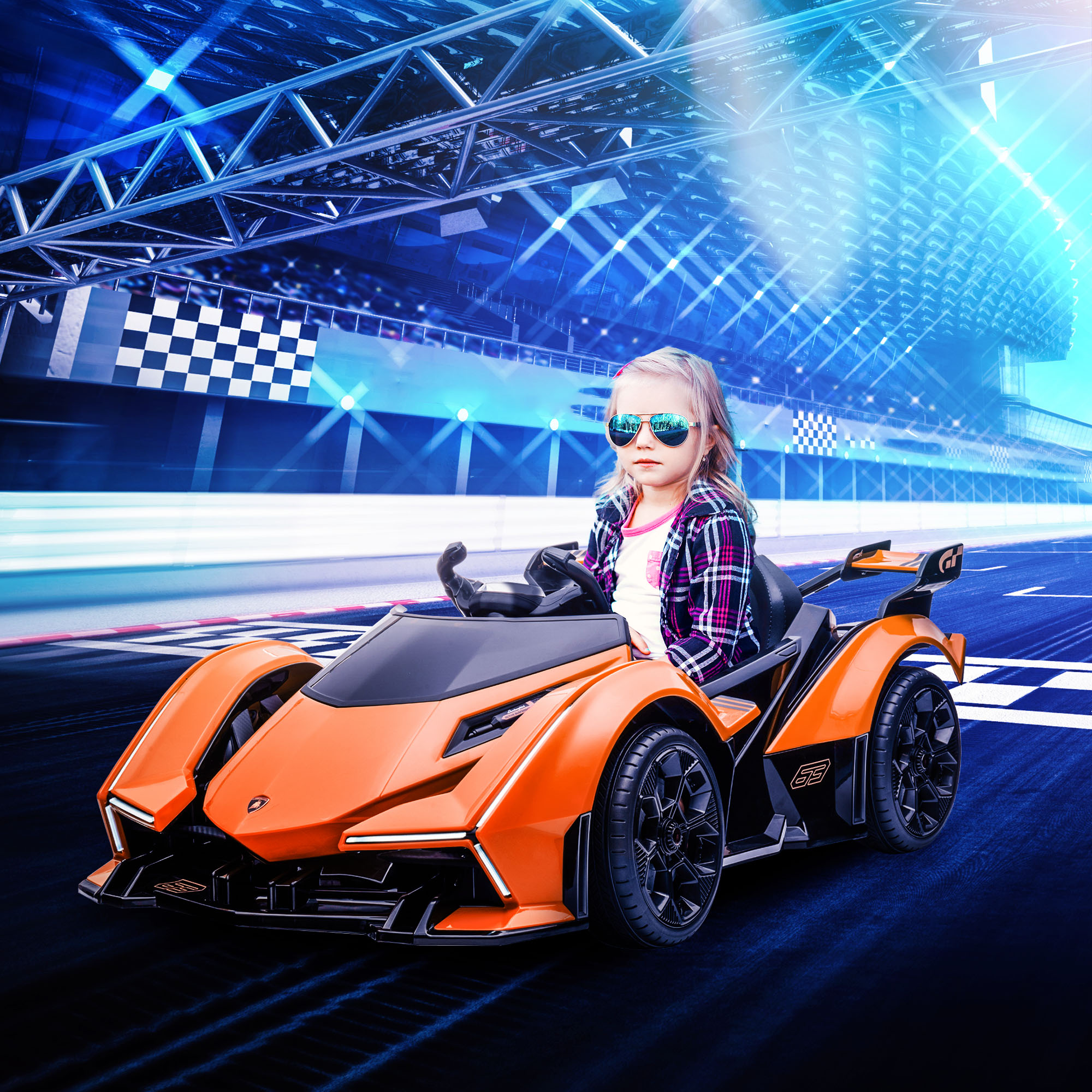 Homcom Macchina Elettrica per Bambini Lamborghini con Telecomando, Fari LED e Musica, Età 3+ Anni, Arancione Aosom