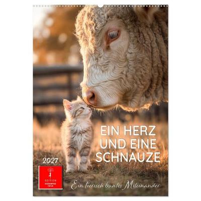 Ein Herz und eine Schnauze - Ein tierisch buntes Miteinander (Wandkalender 2027 DIN A2 hoch), CALVENDO Monatskalender