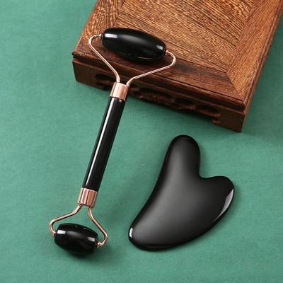 Uplifted Finds Natural Resin Facial Roller And Heart Shaped Gua Sha Scraper Set black Set