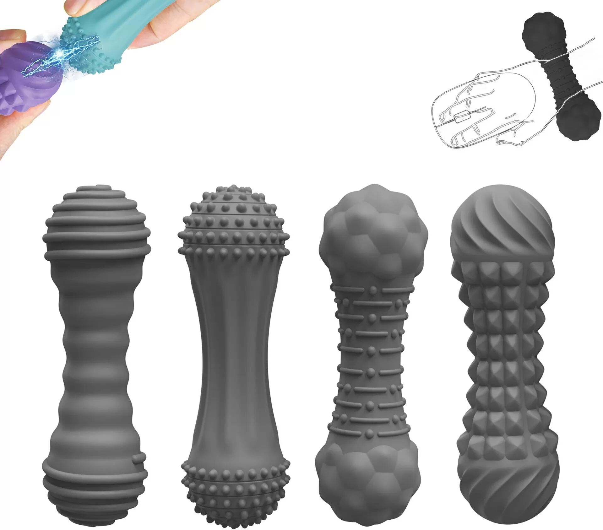 INF Graue Silikon Büro Maus Handgelenkstütze 4er Set mit magnetischer Massage-Textur