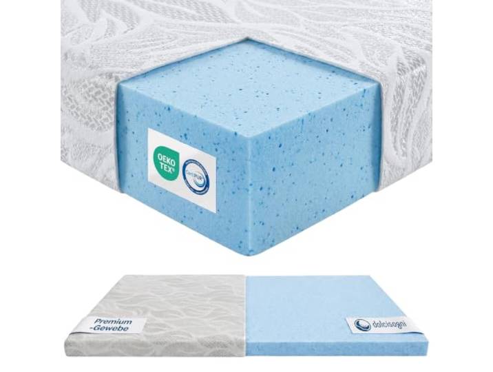DOLCISOGNI Gel Memory Topper 90x200cm H1/H2 Matratzentopper kühlend mit Silver Yarn Bezug Antibakterieller Matratzenschoner 90x200 5cm Höhe