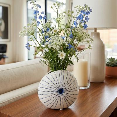 Sagebrook Home Round Shell Ceramic Flower Vase for Living Room Table Decor