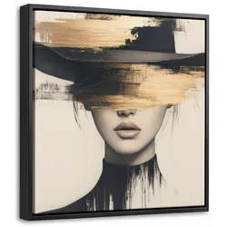 LEINWAND Bilder mit Rahmen - Frau - Hut - Farbe - 20x20