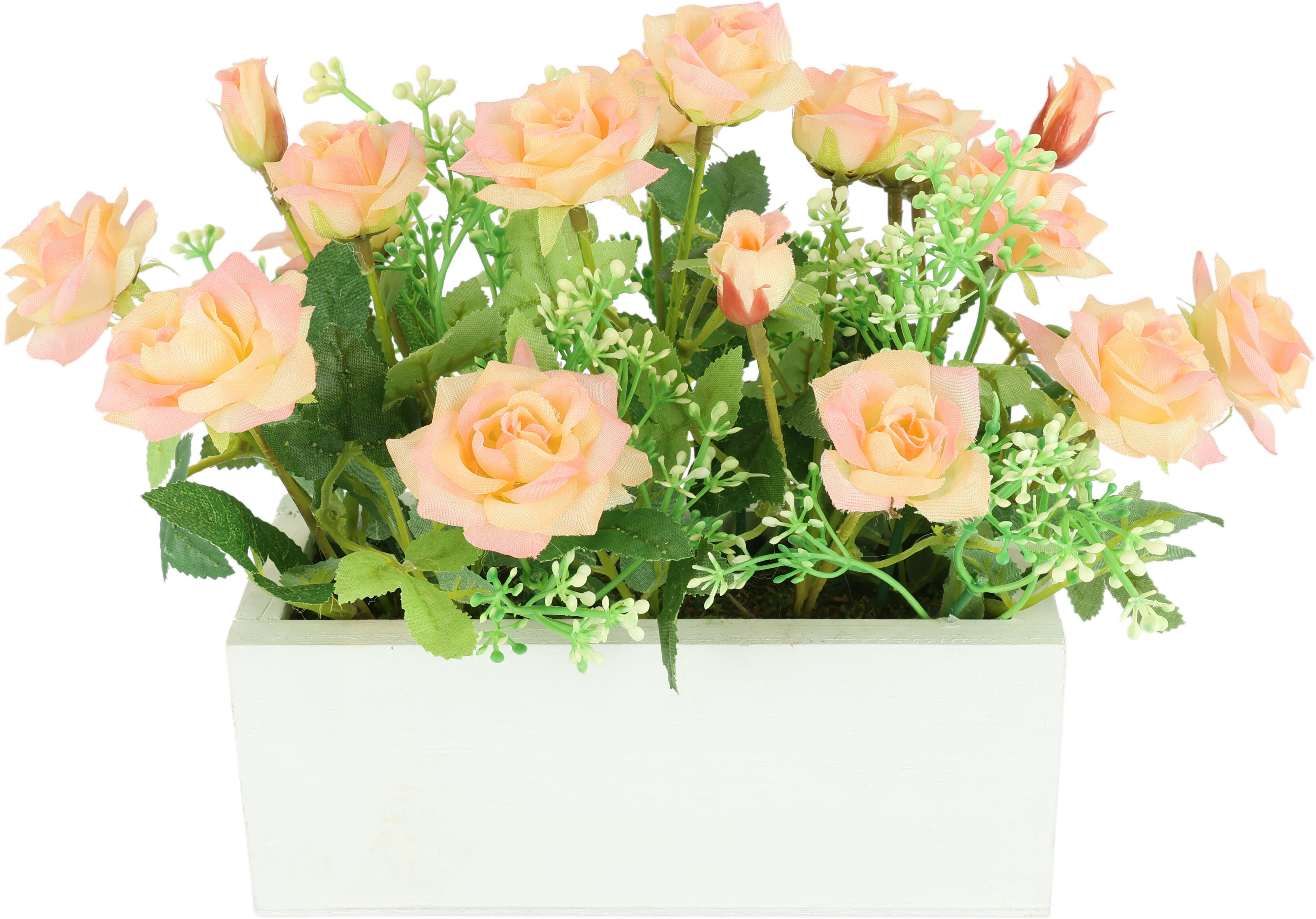 Kunstblume I.GE.A. "Wildröschen im Holzkasten", rosa (peach), Kunstpflanzen