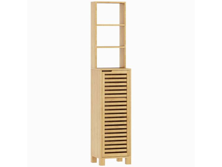 Homcom Badezimmerschrank schmal, Hochschrank Toilettenschrank mit 3 offenen Regalen, Naturfarben, Bambusholz, 30x170x34 cm, Badezimmer, Badmöbel, Hochschränke
