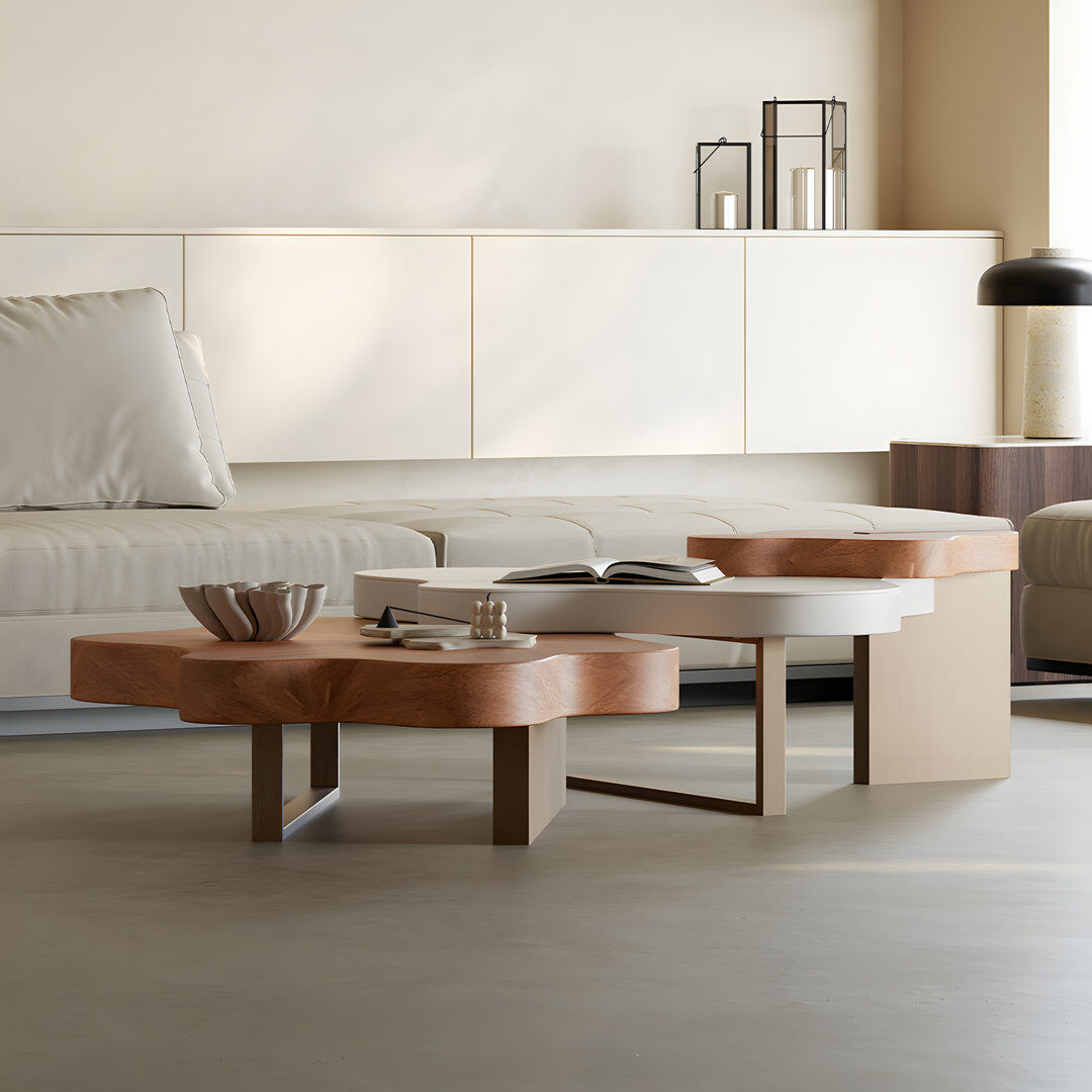 Blue Elephant Easy Installation Modern Luxury Cloud-Shaped Irregular Coffee Table Set White;Brown 90.9cm H X 160cm W X 90.9cm D