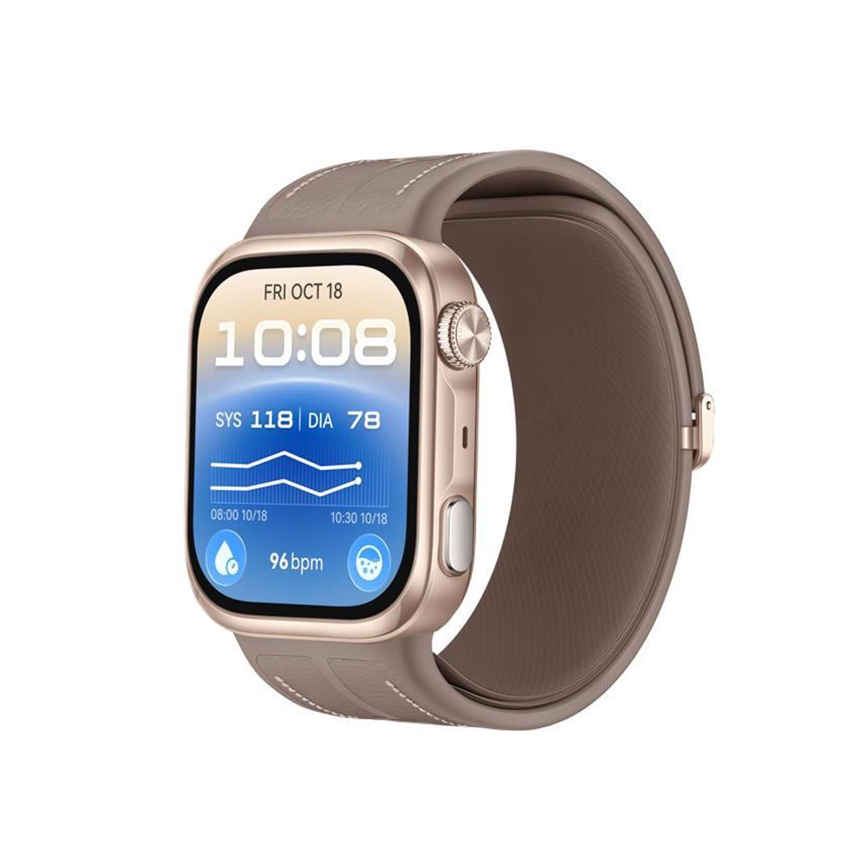 Huawei Watch D3 Goldfarbenes Gehäuse aus Aluminiumlegierung mit sandfarbenem Kunstlederarmband Smartwatch (Herzfrequenzmessung)
