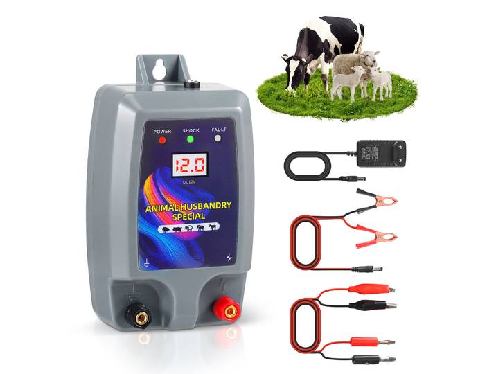 Électrificateur de clôture électrique 15KM 1.5-3 Joule avec écran LCD contrôleur d'électrificateur 12V pour ferme bétail vaches bétail cheval
