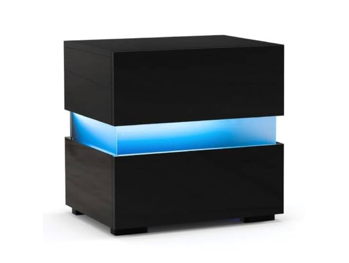 Helloshop26 2er Set Nachttische 45 x 35 x 45 cm mit LED Licht Fernbedienung Modernes Design Gemütliche Atmosphäre MDF Schwarz 20_0012512