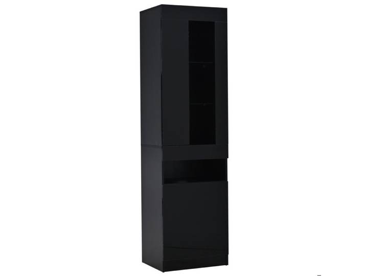 Vitrine sur pied LED USB - meuble de rangement noir - 50 x 40 x 180 cm