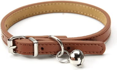 Inspire Curations Premium Genuine Leather Cat Collar With Bell brown xs