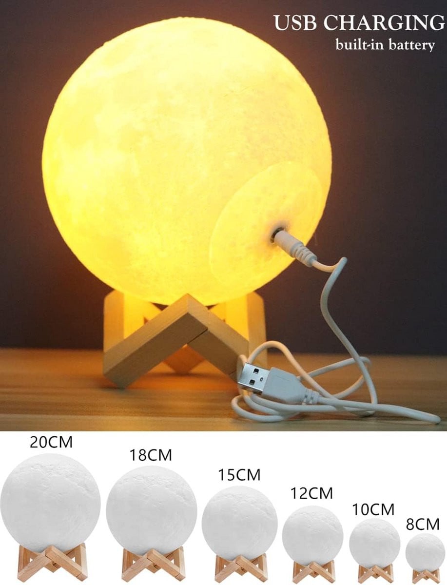 Gepersonaliseerde 3D Maanlamp met Foto en Tekst - USB Oplaadbare LED Nachtlamp voor op Tafel