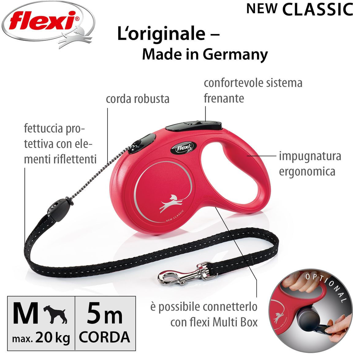 FLEXI Guinzaglio New Classic Cord Rosso M - 5 METRI