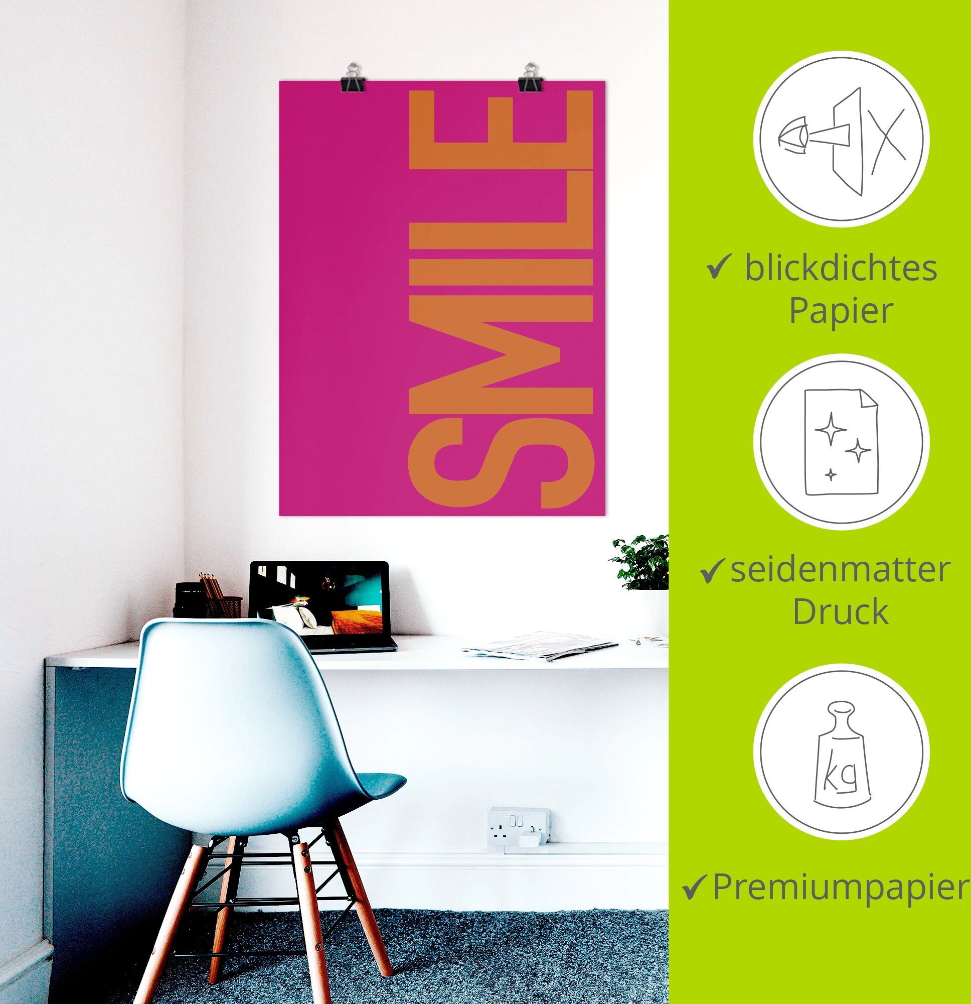 Artland "Smile" Sprüche & Texte 1 Stk. tlg. als Alubild, Leinwandbild, Poster, Wandaufkleber in verschied. Grössen farbe bild(er): pink B/H/T: 90cm x 120cm, Poster Sprüche & Texte Hochformat, 1 Stk.