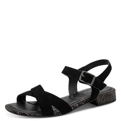 Sandalette TAMARIS, Damen, Gr. 39, Synthetik, schwarz, Leder, unifarben, Schuhe Sandalette, Blockabsatz, Sommerschuh, Riemchensandale mit Kreuzbandage