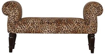 Artisan Furniture Solid Wood Leopard Print Velvet Bench, Velvet Material