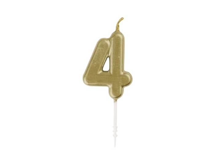 Unique Party 19954 Mini Verjaardagskaars Nummer 4-4.7 inch Goud Metallic 1 Pc