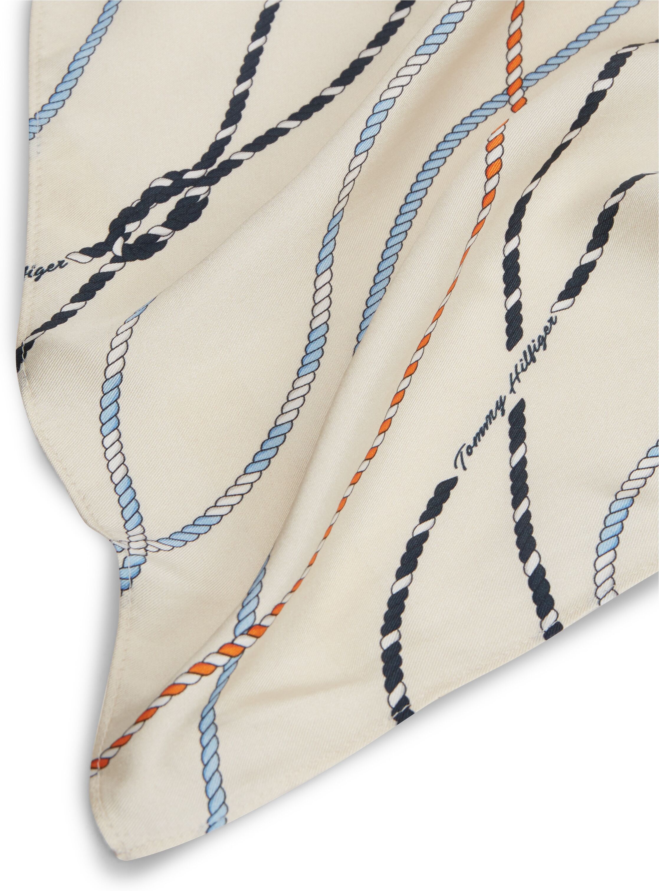 Modeschal TOMMY HILFIGER "TH NAUTICAL SILK TRIANGLE", Damen, th optic weiß, Web, Seide, Modetücher Modeschal, aus reiner Seide mit Seil-Print th optic weiß Einheitsgröße