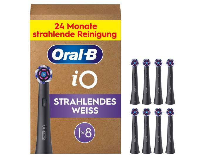 Aufsteckbürsten ORAL-B Oral-B iO Strahlendes Weiss , schwarz, Zahnbürstenköpfe, 8 Stk., Aufsteckbürsten, fortschrittliche Plaque-Entfernung, Poliereinsätze zur Zahnaufhellung
