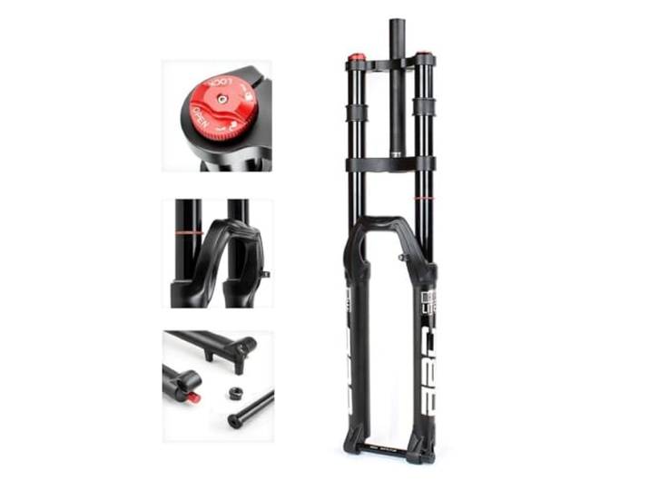 UIOPPOI MTB Downhill-Gabel 27,5 29 Zoll, Aluminiumlegierung Doppelschulter 1-1/8 Gerades Rohr Fahrradfedergabel Scheibenbremse Federweg 150mm