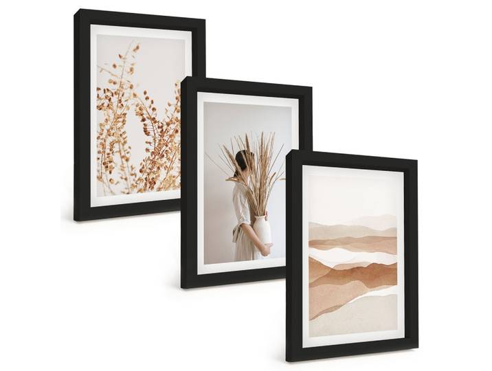 BILDER SET 3er Set - 20x30 cm Schwarzer Rahmen - Rustikale Boho-Blumenmotive