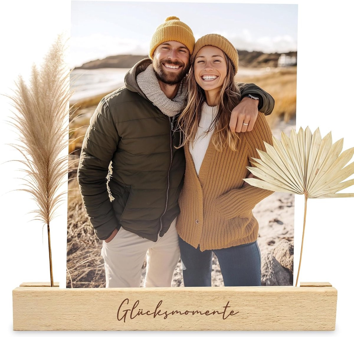 LOViLEE Houten Kaartenhouder Set van 2 Geluksmomenten - Kaartstandaard en Fotohouder voor Decoratie